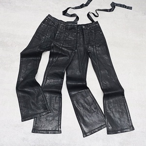 <span class=keywords><strong>Jean</strong></span> en denim évasé taille mi-haute, coupe étoile à cinq branches, effet délavé foncé, haute élasticité, style streetwear, fait main, avec cire applicée, collection automne - Product Image 2