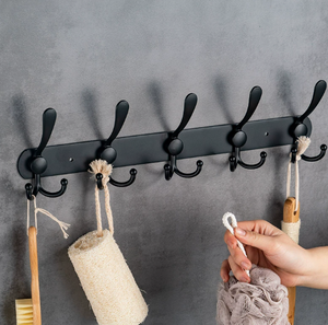 Rail mural noir mat avec 5 crochets pour serviettes, peignoirs, manteaux, design minimaliste, gain de place, rangement pour salle de bain - Product Image 5