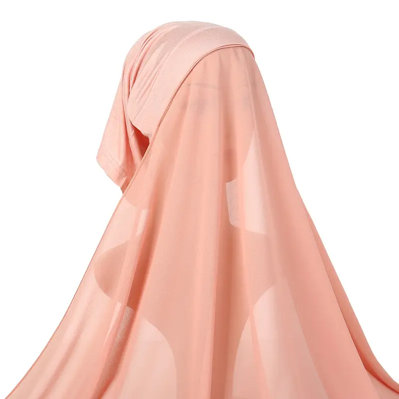 Instant Hijabs With Cap Plain Chiffon Jersey Hijabs For Woman Veil Muslim Islamic Hijab Scarf For Women's Headscarf