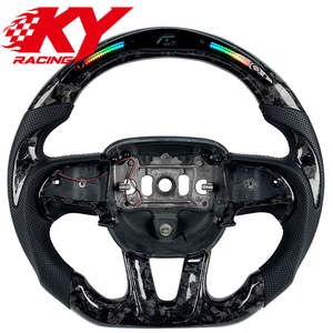 Volant de course en fibre de carbone forgée et cuir perforé avec LED et indicateur de régime pour Hellcat Dodge Charger Challenger RT/SRT Durango - Product Image 1