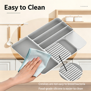 Silicone Rectangle Tableware <b>Storage</b> <b>Box</b> for <b>Kitchen</b> Knife Fork Chopsticks Compartment Organizer Cabinet Drawer Rack BPA-Free - Product Image 4