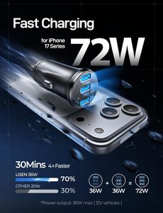 Chargeur de voiture LISEN en métal 72W triple USB C, charge rapide PD 36W PPS, adaptateur allume-cigare <span class=keywords><strong>3</strong></span> ports Type C, <span class=keywords><strong>prise</strong></span> d'alimentation pour voiture et camion - Product Image 2