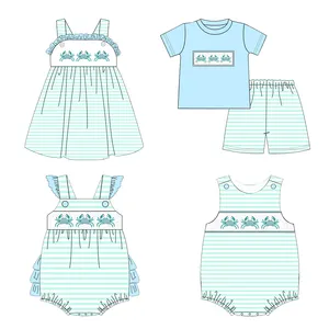 幼児の女の子夏のフリルブルマーショートセットキッズカスタムアイスキャンデー刺Embroidered服スモック兄弟マッチング衣装