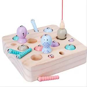 Juego de mesa educativo para niños, juguete de pesca de madera con gusanos