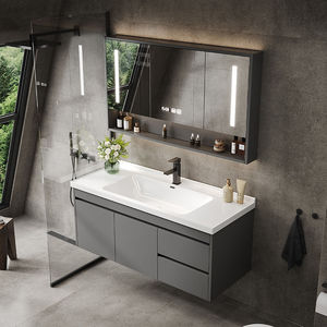 Jediman Bathroom Vanity With Smart Mirror Grey Minimalist Design Integrated Ceramic Basin Illuminated Sink Cabinet Set - Product Image 4