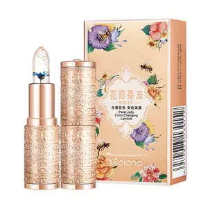 Hot sale multi color waterproof with flower cylinder shaped beauty single black tube change discolorable winter lady lipstick