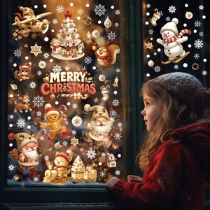 Autocollants de Noël élégants pour fenêtres, flocons de neige et cerfs givrés, adhésifs statiques pour portes vitrées et décorations de fêtes d'hiver - Product Image 3