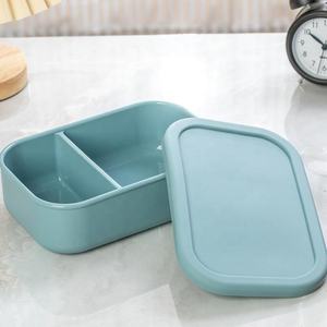 Lonchera de Silicona para el Hogar, Contenedor de Almacenamiento de Alimentos con 2 Compartimentos, Lonchera Bento de Silicona de Grado Alimenticio con Tapa - Product Image 4