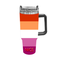 Gobelet isotherme en acier inoxydable de 40 oz, personnalisé en cuir, thème arc-en-ciel gay, pour les trajets urbains et les fêtes à thème en plein air