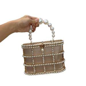 婚礼派对舞会水晶手拿包水钻金属水桶包别致女式篮子合金笼珍珠包 - Product Image 2
