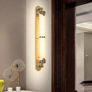 Chinese Style Wall Lamp Marble Copper Led Living Room Tea Room <b>Corridor</b> <b>Lighting</b> H55cm H80cm - Product Image 3