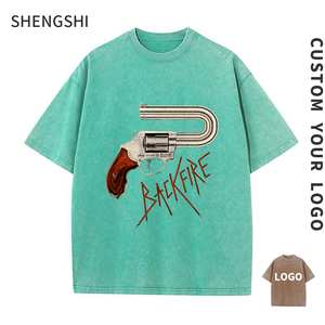 Camiseta ShengShi para hombre, lavado ácido, cuello redondo de gran tamaño, 320g, equipo de tendencias suaves personalizadas con impresión personalizada, camiseta de compra a granel para adultos - Product Image 1