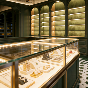 <span class=keywords><strong>Vitrine</strong></span> de présentation de bijoux moderne de luxe en contreplaqué avec éclairage LED et verre trempé pour kiosque <span class=keywords><strong>extérieur</strong></span> - Product Image 1