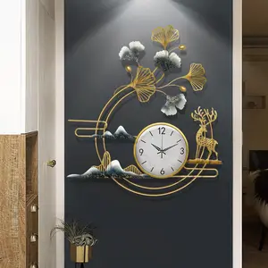 Silent Non Ticking Metall Wanduhr Art Design Ginkgo Leaf Große Wanduhr für Wohnzimmer Dekor Große dekorative Wanduhr