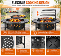 Brasero en acier de 42 pouces avec 2 grilles, couvercle, pique-foyer et table métallique - Barbecue extérieur écologique à bois 45000-49999 BTU, revêtement poudré