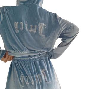 2025 nouveauté décontracté et sport deux pièces ensemble pour la mode strass velours solide tenue quotidienne avec sweat à capuche et pantalon - Product Image 5