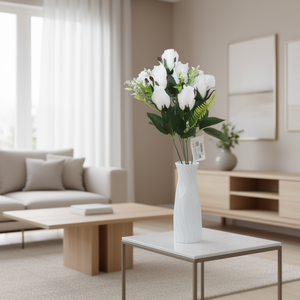 Elegant <b>White</b> Plastic Rose <b>Artificial</b> <b>Flower</b> Arrangement, Modern Decorative Floral Display for Wedding, Eco-Friendly High Simula - Product Image 2