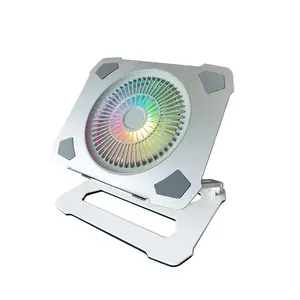 Light Weight Metal Ergonomic Foldable Laptop Cooler Bracket Riser Notebook Holder Stand With Removable RGB Cooling Fan