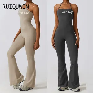 RUIQUWIN新着エレガントフレアカットアウトジャンプスーツ女性ワークアウト服カジュアルフレアワイドレッグジャンプスーツ