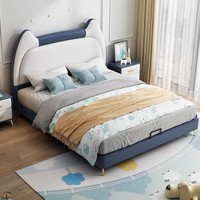 Lit de princesse moderne de luxe pour chambre d'enfant, 1,8 mètre, dossier rembourré doux, design oreilles de chat, revêtement en cuir confortable