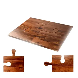 Planche à découper en bois Puzzle créatif plateau détachable avec porte-fente pour carte de verre à vin assiette à dîner planche à steak de fête à la maison