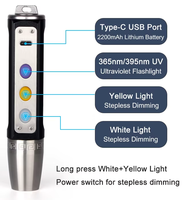 Lampe torche rechargeable UV LED à lumière violette pour l'identification des bijoux, en alliage d'aluminium et acier inoxydable, pour pierres précieuses et jade