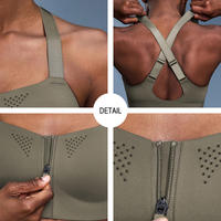 Soutien-gorge de sport intégré avec fermeture éclair sur le devant pour femmes, avec bretelles réglables, soutien-gorge à fort impact avec trous d'aération