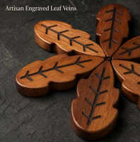 Sous-verres en bois en forme de feuille, fin, gravé, bicolore avec motif veineux et décor étoile, base ronde pour décoration de fêtes