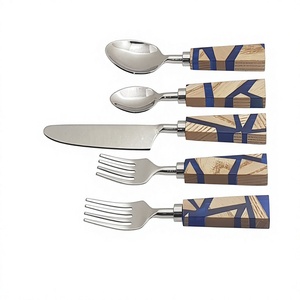 Party Resin & Wood Handle Stainless Steel Silver Plated 5-Piece Flatware Cutlery Set - Product Image 6