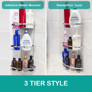 Moderno Juego de Estantes de Ducha de Esquina de Tres Niveles de <span class=keywords><strong>Metal</strong></span> Cromado, Estantes de Ducha de Hierro de 2 Niveles Montados en la Pared para Baño - Product Image 3