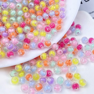 Perles acryliques transparentes colorées à l'intérieur, rondes, multi-facettes, pour la fabrication de bijoux, accessoires de bricolage, couleurs mélangées, 8mm - Product Image 1