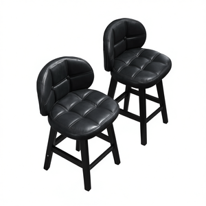 Juego de 2 taburetes de bar, asiento tapizado en cuero sintético negro, base de madera, estilo rústico moderno para uso doméstico o comercial - Product Image 1