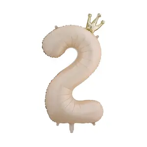 Cream Color Inflatable Number Balloon with Crown 123456789 Large Size Number Birthday Balloon Inflatable Balloon Number Shape