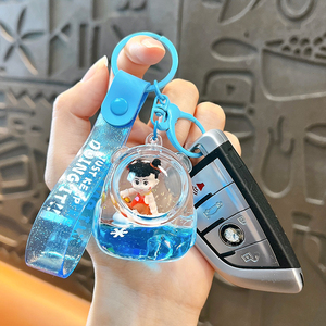 NE ZHA Liquid Floating Keychain-Porte-clés acrylique de personnage de dessin animé mignon avec liquide en mouvement et paillettes pour cadeau de pendentif de sac à dos - Product Image 4