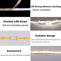Bande lumineuse LED COB 480led/M 12V/24V, lumière blanche de jour 6000K, bande lumineuse flexible à découpe libre, ruban LED 5mm pour la décoration de bureau
