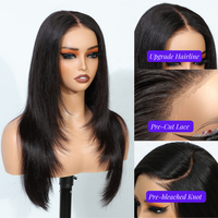 Perruques superposées en dentelle Full HD sans colle, cheveux vietnamiens bruts Double Drawn Bone Straight 7x5 Layered Glueless Perruques en cheveux humains