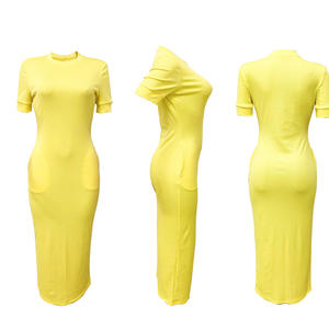 Viviblook Z428DS03 Mujer Verano Color sólido O Cuello Manga corta Acanalado Sexy Maxi Vestido de talla grande - Product Image 6