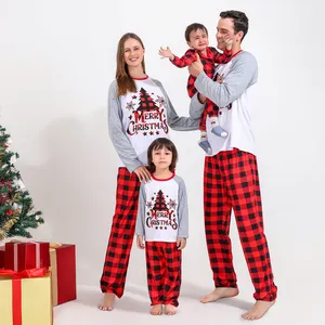 Commercio all'ingrosso 2022 family outfit sleepwear deer printed cotton family matching outfit per madre padre e figlio pigiama natalizio
