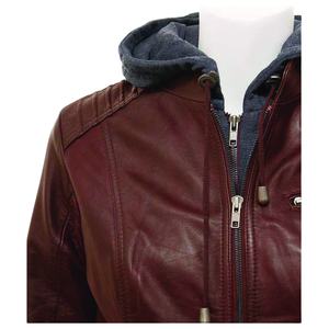 Chaqueta de cuero personalizada para mujer, chaqueta de cuero marrón de alta calidad, para otoño, con cremallera - Product Image 4