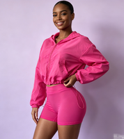Ensemble 2 pièces pour femme, automne, décontracté : Short cycliste taille haute et veste coupe-vent courte à capuche zippée, style sport et mode