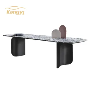 简约现代水磨石餐桌大型长方形家用餐桌办公室谈判条桌