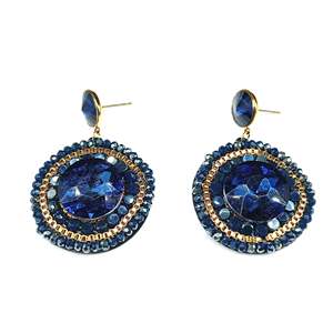 Crystal <b>Earrings</b> <b>Blue</b> Round <b>Studs</b> PVD Gold Plated 316L Stainless Steel Sustainable Resistant Jewelry - Product Image 1
