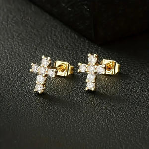 Pendientes de Cruz de Moda con Circonita Redonda de Corte Brillante y Engaste de Garra, Joyería Religiosa Cristiana Unisex, Regalo, Aleación de Plata - Product Image 4
