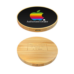 Cargador inalámbrico de bambú de 15W, ecológico, de material natural, con carga rápida y logotipo LED iluminado a todo color. - Product Image 1