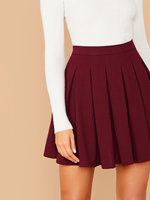 Jupe mini plissée bordeaux taille haute polyvalente pour femme, style décontracté ou bureau, avec fermeture éclair arrière et doublure intégrée
