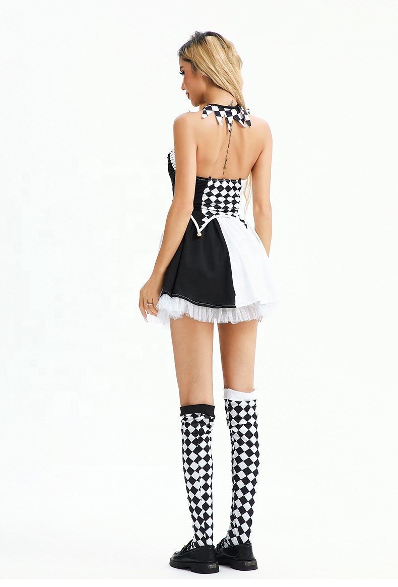 Circus Performance Costume - Women's Black and White Plaid Clown Outfit for  Carnival and Halloween Parties