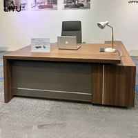 Bureau de direction moderne de luxe LIYU en forme de L avec serrure électronique, plateau en bois épaissi et boîte à lumière LED intégrée