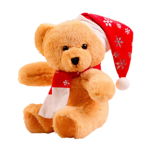 Ours en peluche de Noël OEM ODM, adorable et doux, avec bonnet de Père Noël rouge et écharpe chaude, idéal pour les cadeaux de festival hivernal - Product Image 3