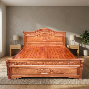 Solid Wood Traditional Modern Double <b>Bed</b> <b>Queen</b>/King <b>Size</b> Sandalwood Finish Bedroom Furniture Chinese Panel Style 450-650kg Load - Product Image 3