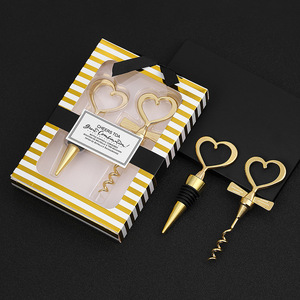 Ensemble de bouchons de vin en forme de cœur, ouvre-bouteille doré, cadeau de mariage, décoration de fête - Product Image 1